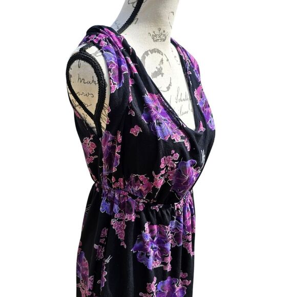 Free People -633 Sleeveless Floral Tunic Top Black Purple Small - Picture 2 of 9